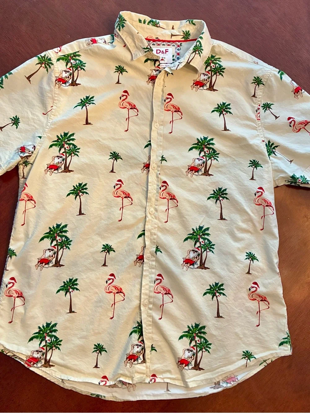D&F Ricky Singh XL Tropical Christmas Santa Flamingo Shirt Shorts Set